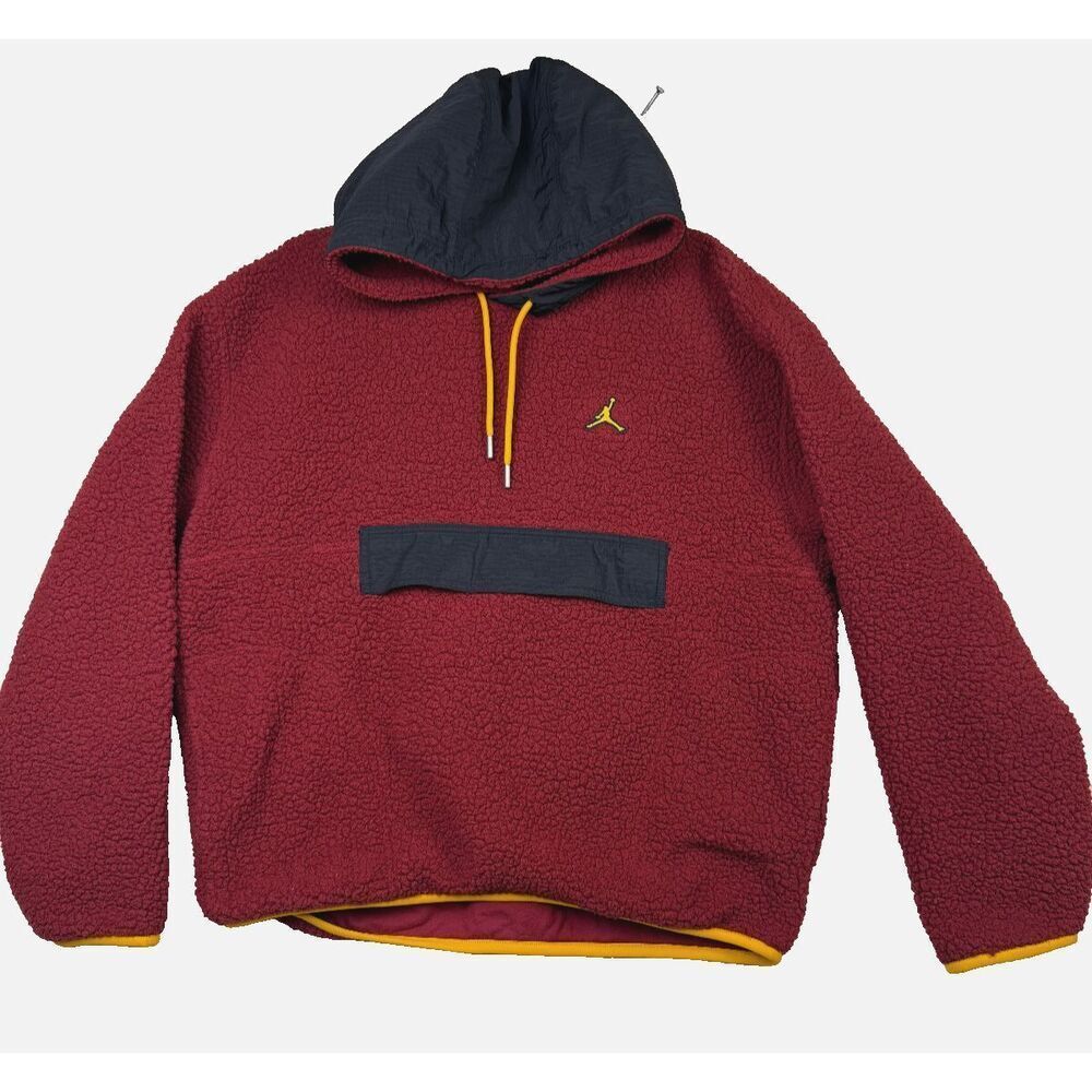 Air Jordan Mens Essential Red‎ Black Yellow Statement Fleece Hoodie Size Small